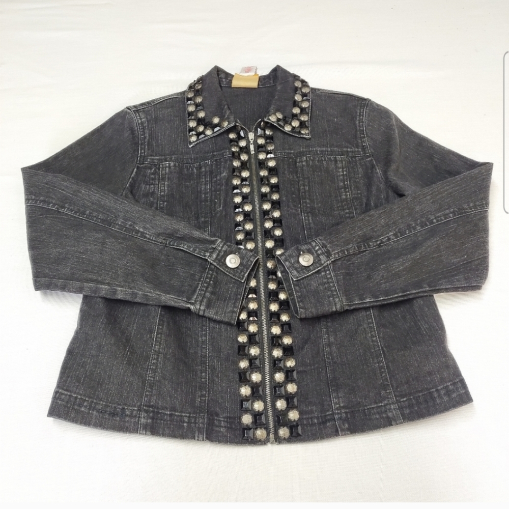Black Bedazzled Ruby Rd. Denim Jacket - image 3